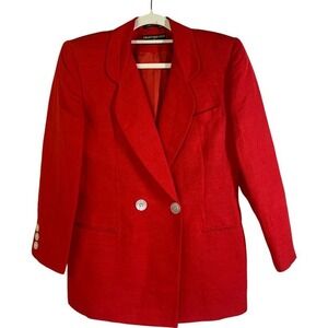 COLLECTIBLE GOLD Vintage Bright Red‎ Double Breasted Professional Linen Blazer